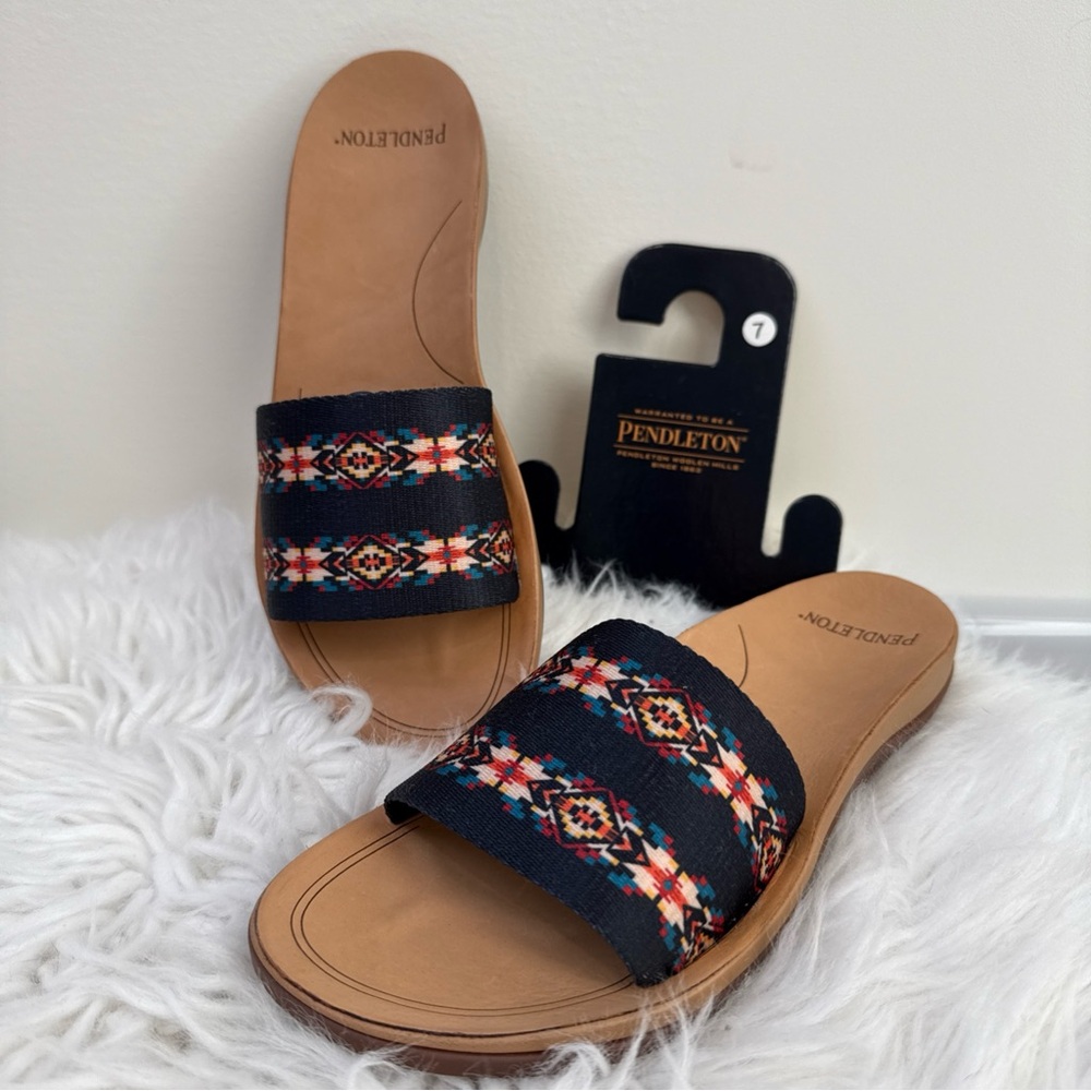 Pendleton Carico Lake Slide Leather Southwest Print - Picture 1 of 8